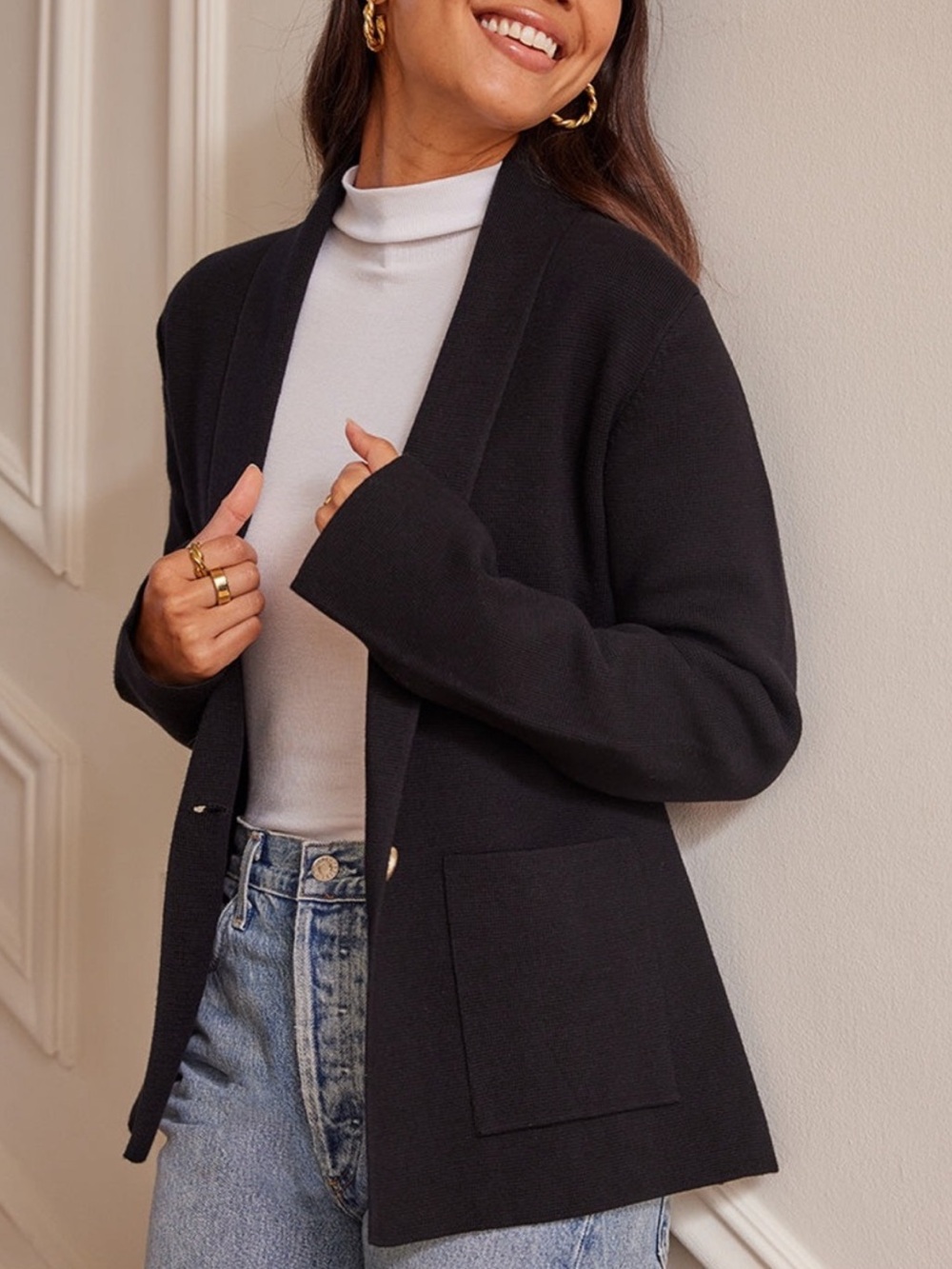 Summersalt Shawl Collar Sweater Blazer Black Single Button Knit size 1X NWT